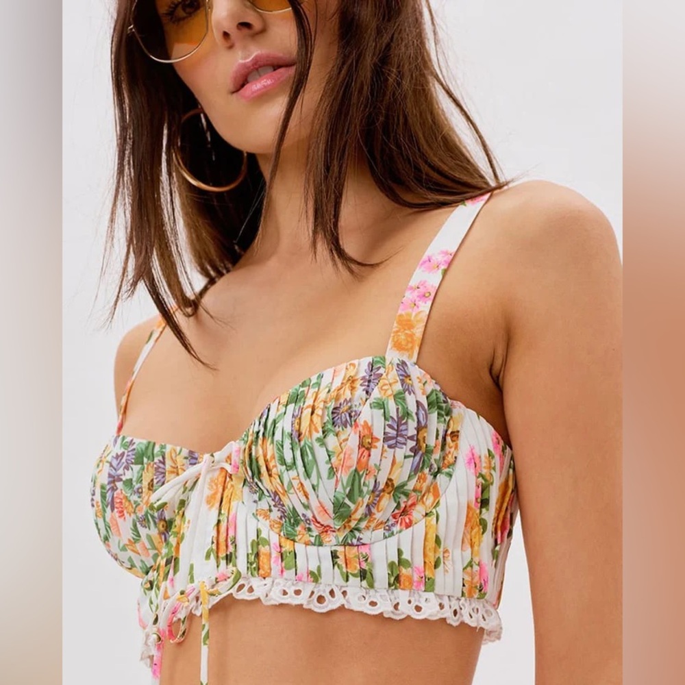 FOR LOVE & LEMONS Rosalyn Floral Bustier Crop Top